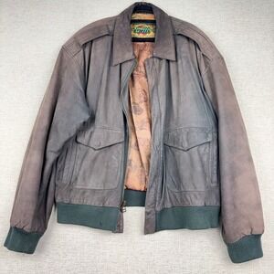 G-III Global Identity Mens XL Leather Bomber Jacket Brown Green Vintage Flight